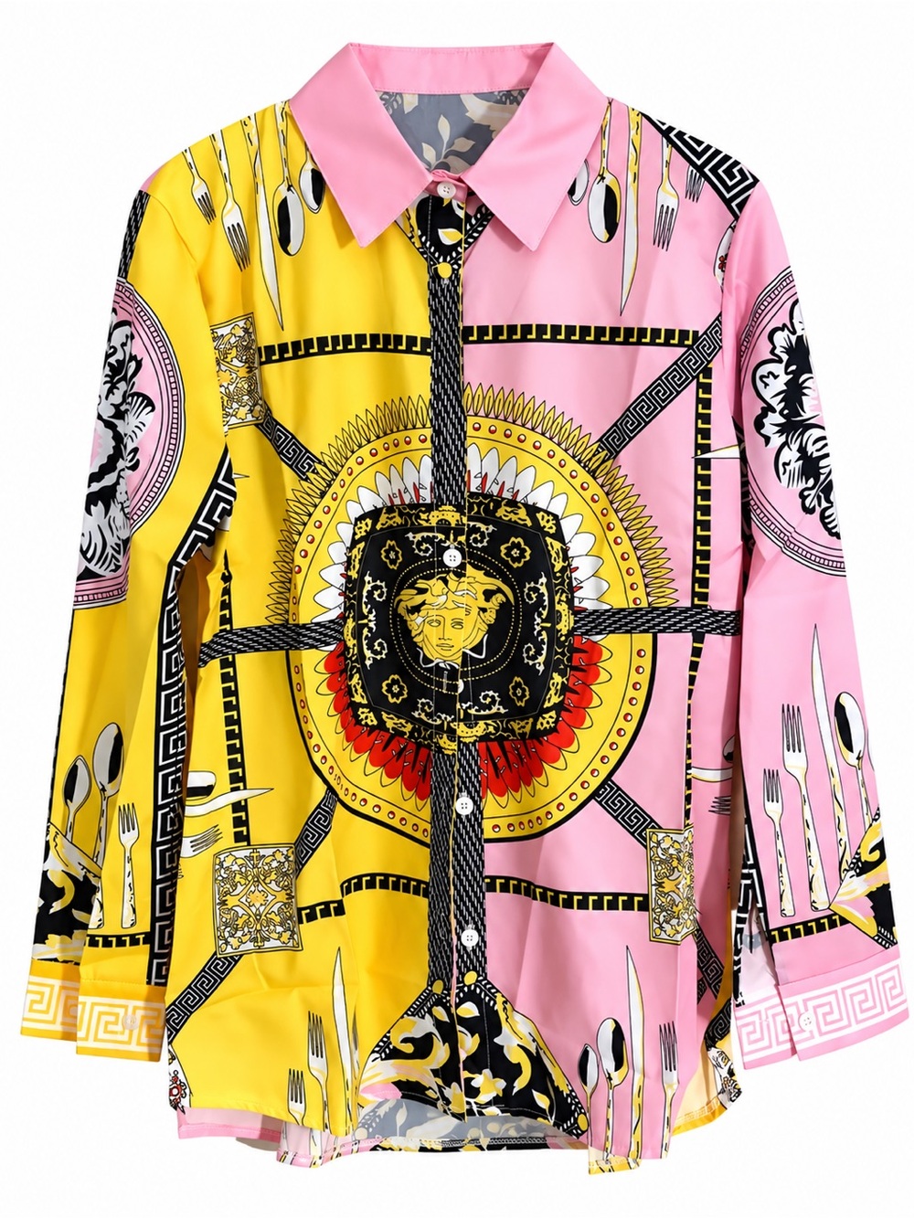 Women’s Pink & Yellow Medallion Print Long-Sleeve Shirt